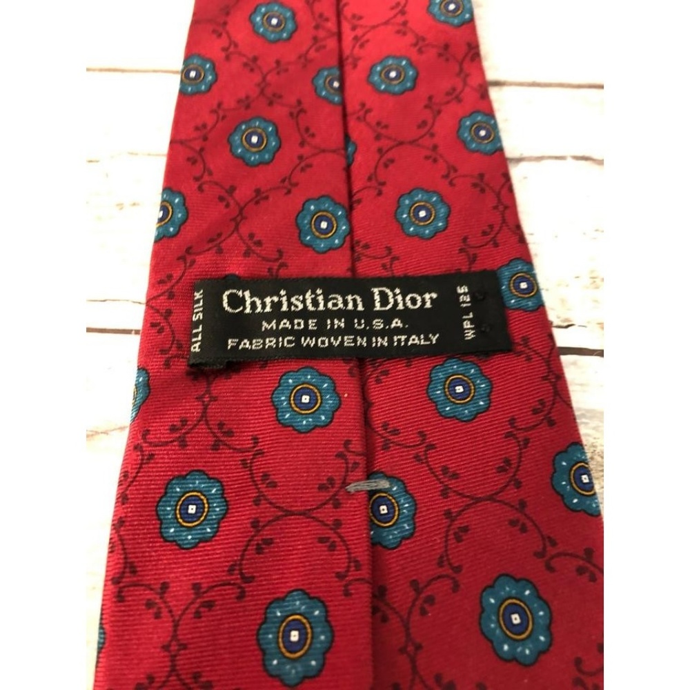 Dior Red Christian Vintage Printed Silk Tie - Picture 3 of 4
